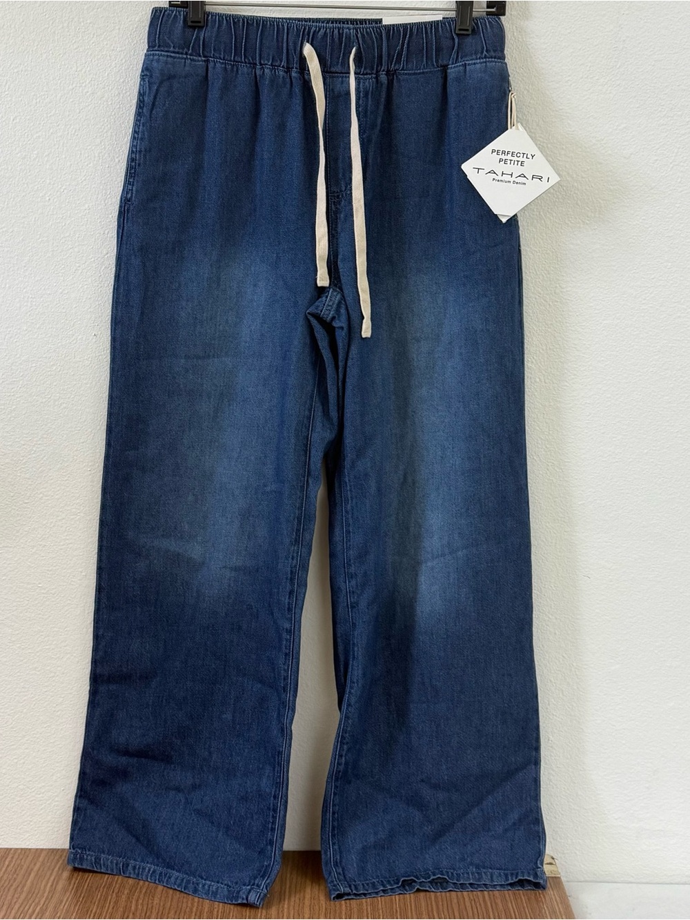 Tahari Indigo Wide Leg Drawstring Jeans